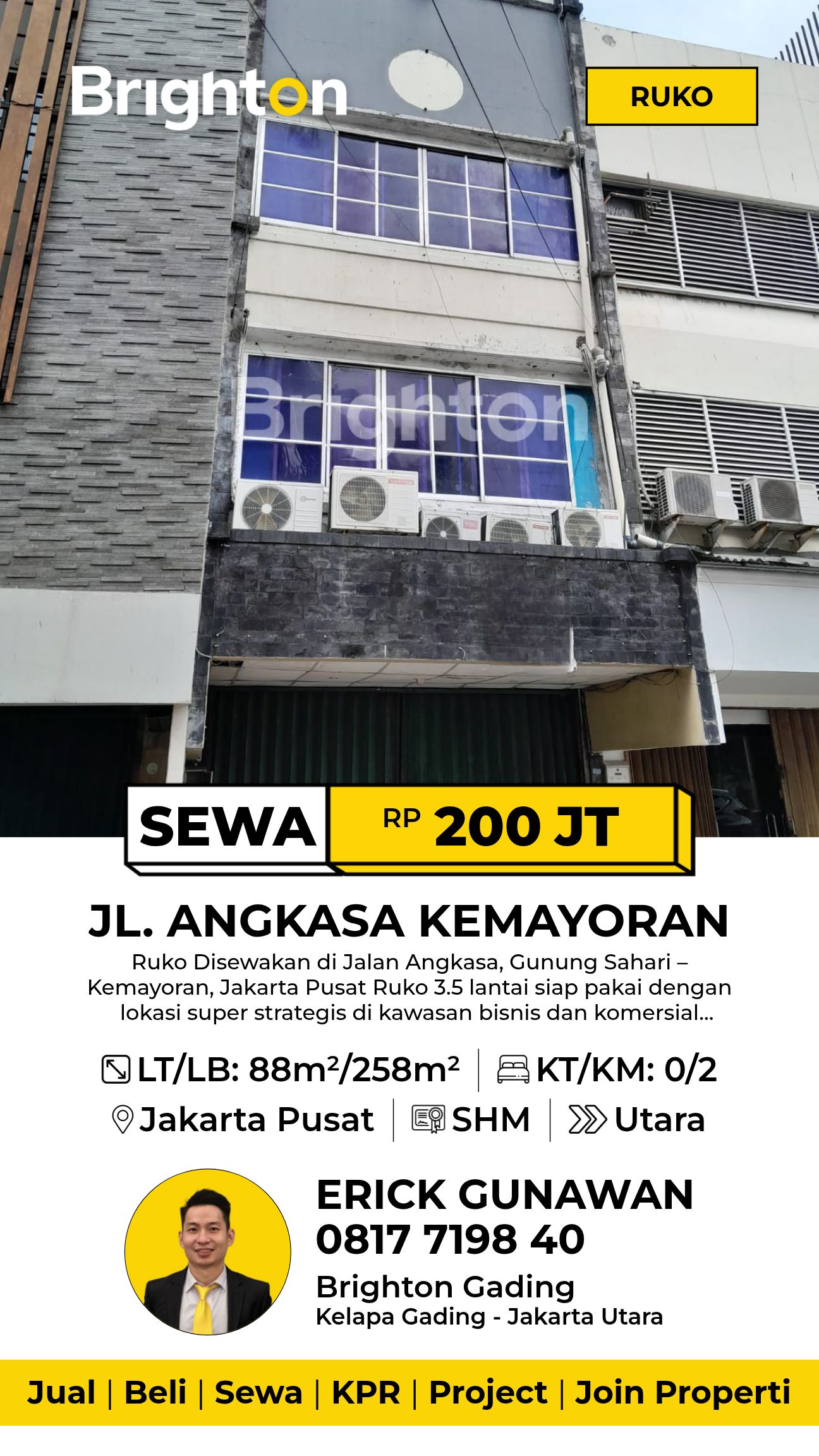 Disewakan Ruko Jalan Angkasa Kemayoran