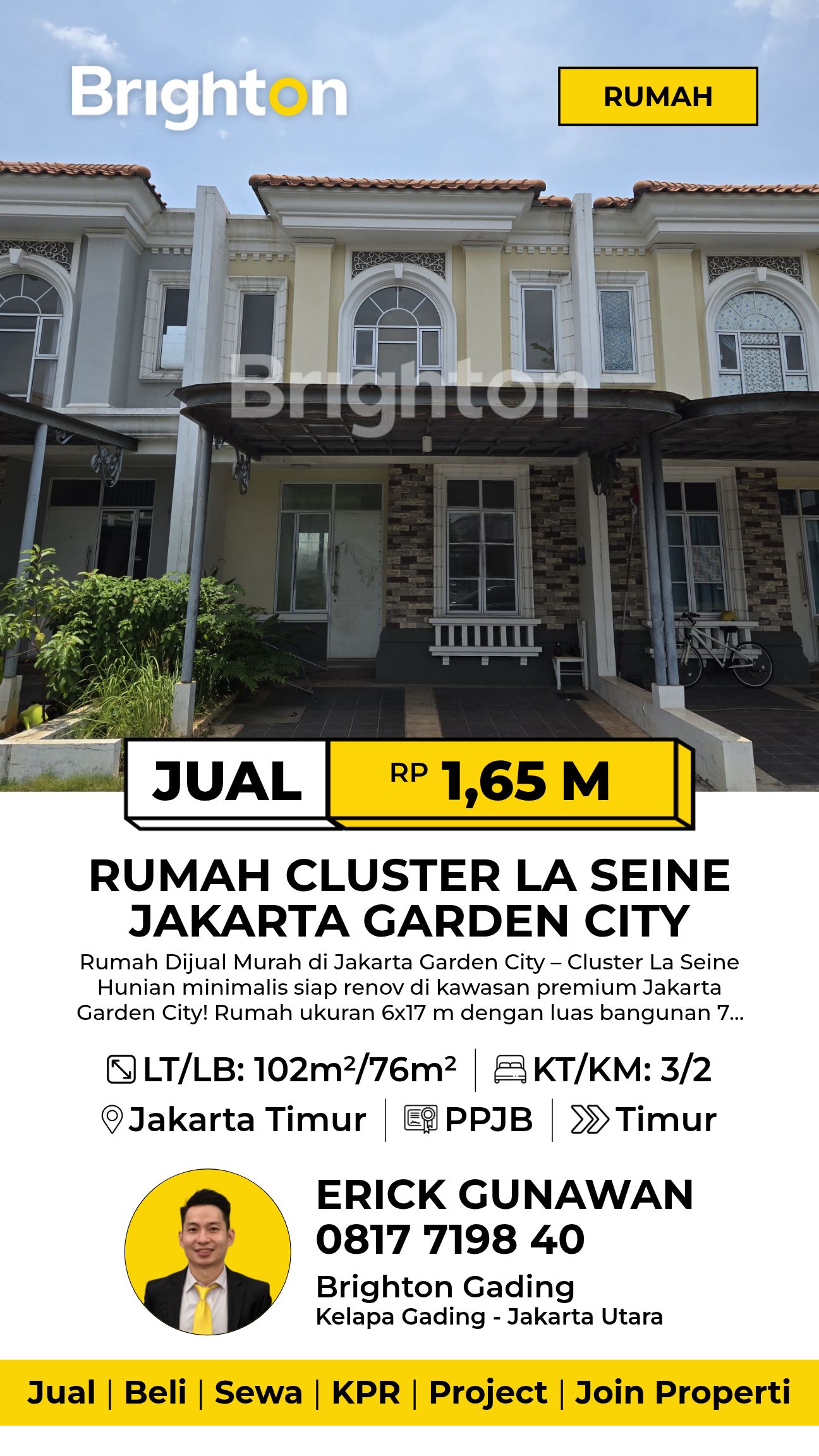 Dijual Rumah Jakarta Garden City Cluster La Seine